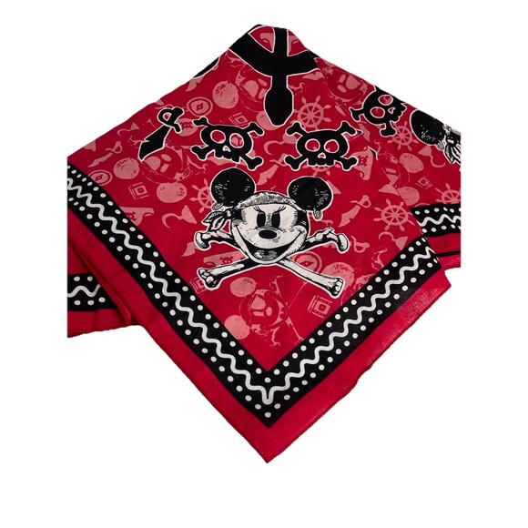 Disney Mickey Pirate Red Bandana Scarf 22x22" Skull Cruise - Picture 1 of 4